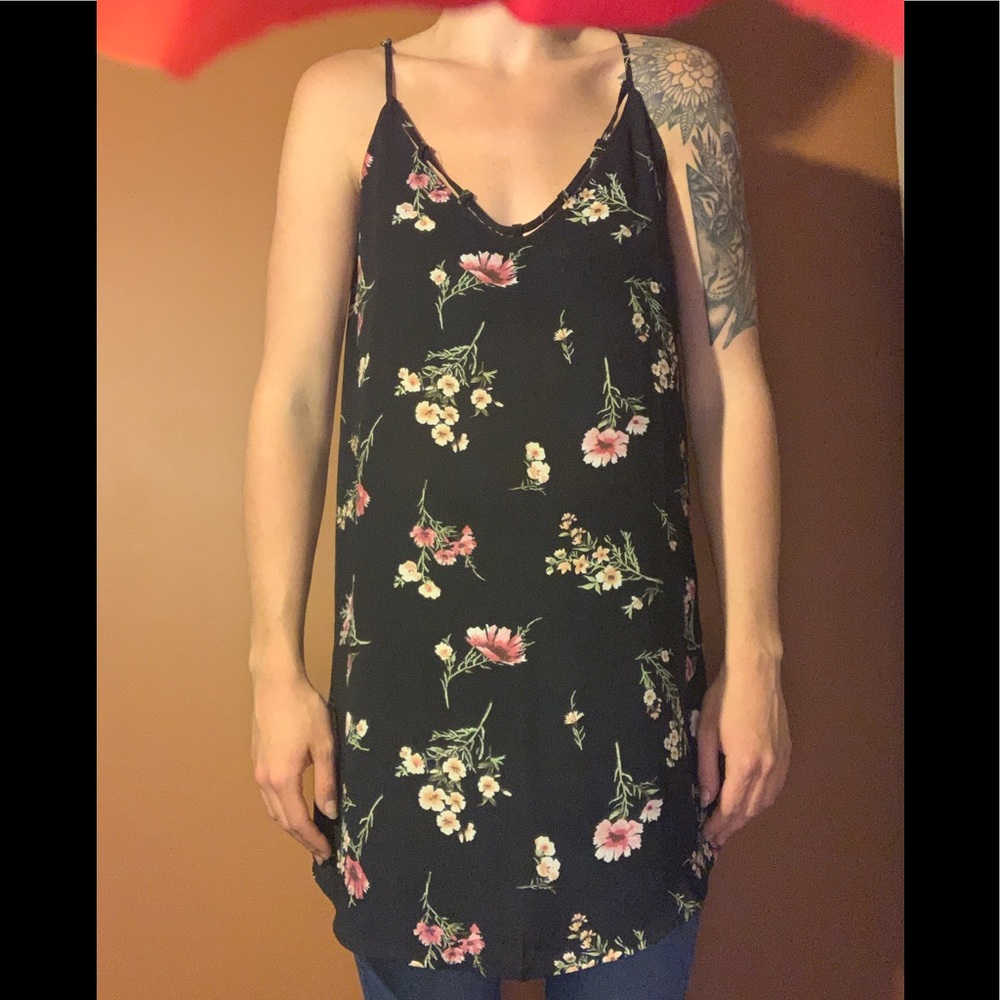 Forever 21 Floral Black Long Flowy Top Dress